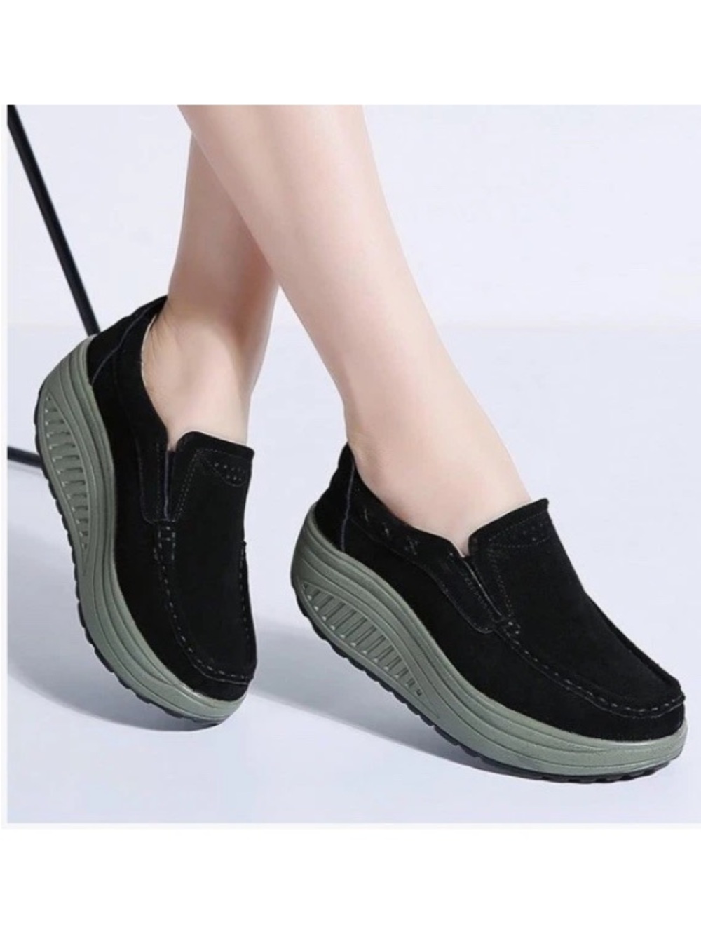 Women Size 7 Suede Leather Slip-on Comfort Wedge Loafers Platform Moccasin Shoes - Picture 2 of 14